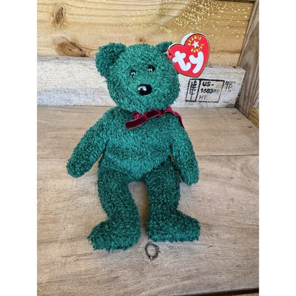 2001 Ty Beanie Baby "Holiday Teddy" Retired Bear Dark Green Beanie Baby - Picture 8 of 15